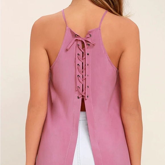 Lulu’s Laced Back Mauve Pink Lace-Up Top - New Without Tags 🍬🩷 - Picture 1 of 4